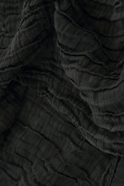 Romantic Black Crinkled Silk Linen Dress 5