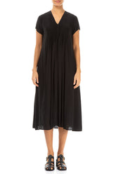 Romantic Black Silk Bamboo Midi Dress 1