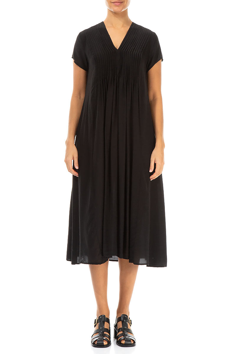 Romantic Black Silk Bamboo Midi Dress 1