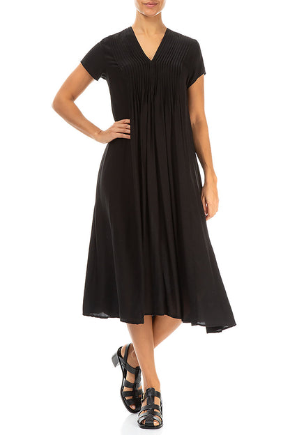 Romantic Black Silk Bamboo Midi Dress 4