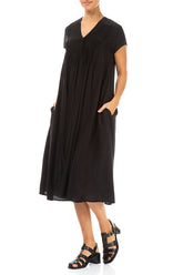Romantic Black Silk Bamboo Midi Dress 3