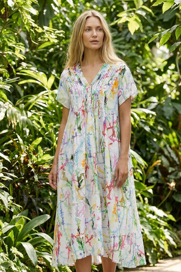 Robe romantique en lin avec touches de couleurs
