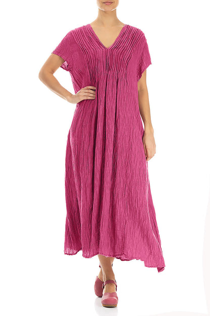 Romantic Crinkled Fuchsia Silk Dress 4