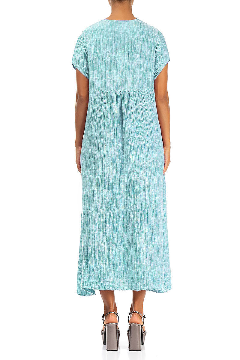Romantic Crinkled Ice Blue Silk Dress 2