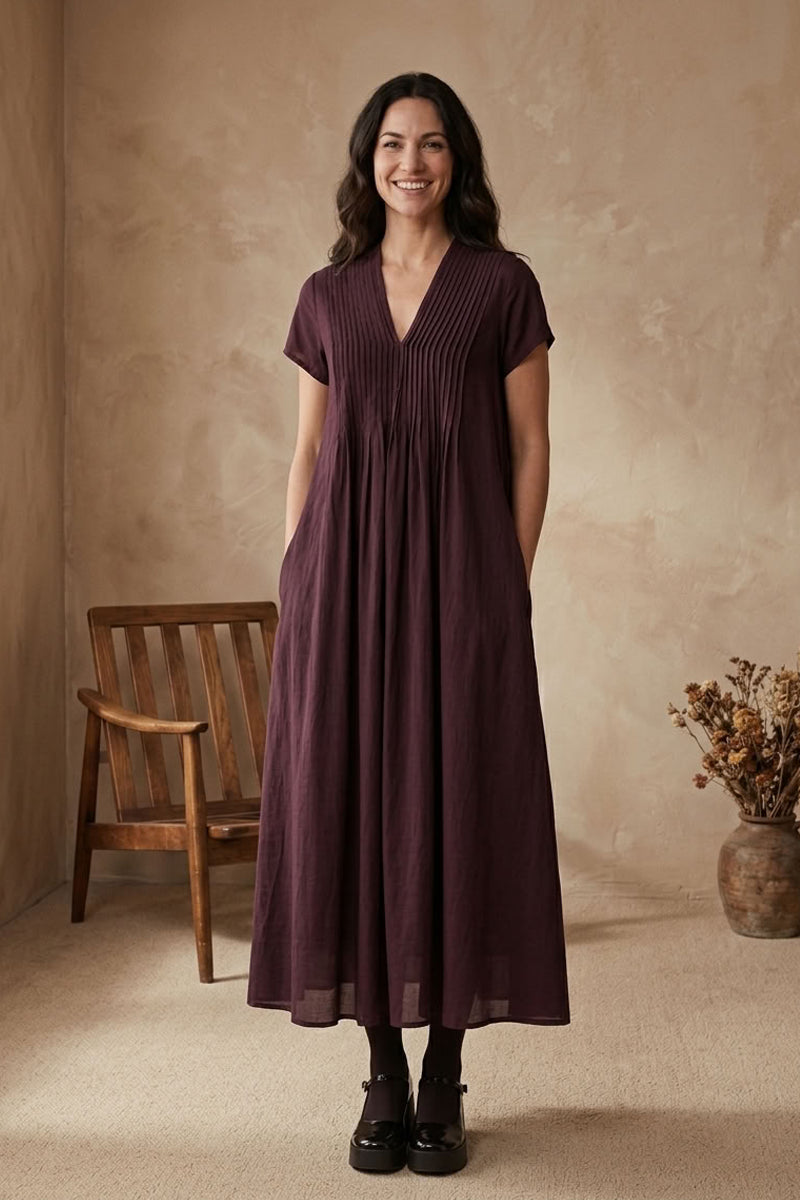 Robe romantique en soie et Bambou prune profond