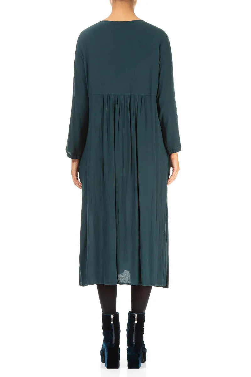 Romantisches smaragdgrünes, geknittertes Viskosekleid