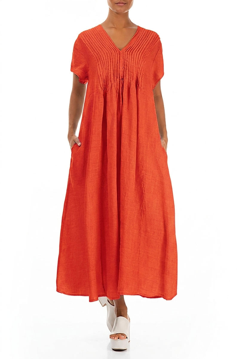 Romantic Flame Orange Linen Dress 4