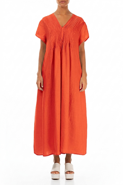 Romantic Flame Orange Linen Dress 1