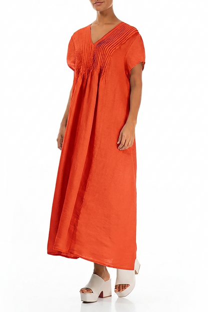 Romantic Flame Orange Linen Dress 3