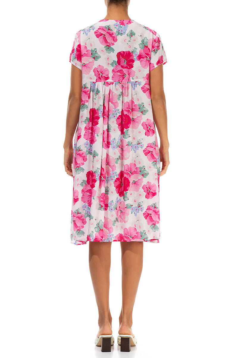 Romantic Front Tucks Peony Blossom Silk Bamboo Dress 2