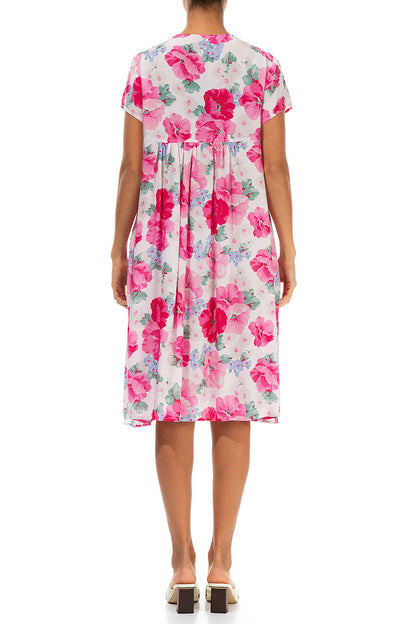Romantic Front Tucks Peony Blossom Silk Bamboo Dress 2