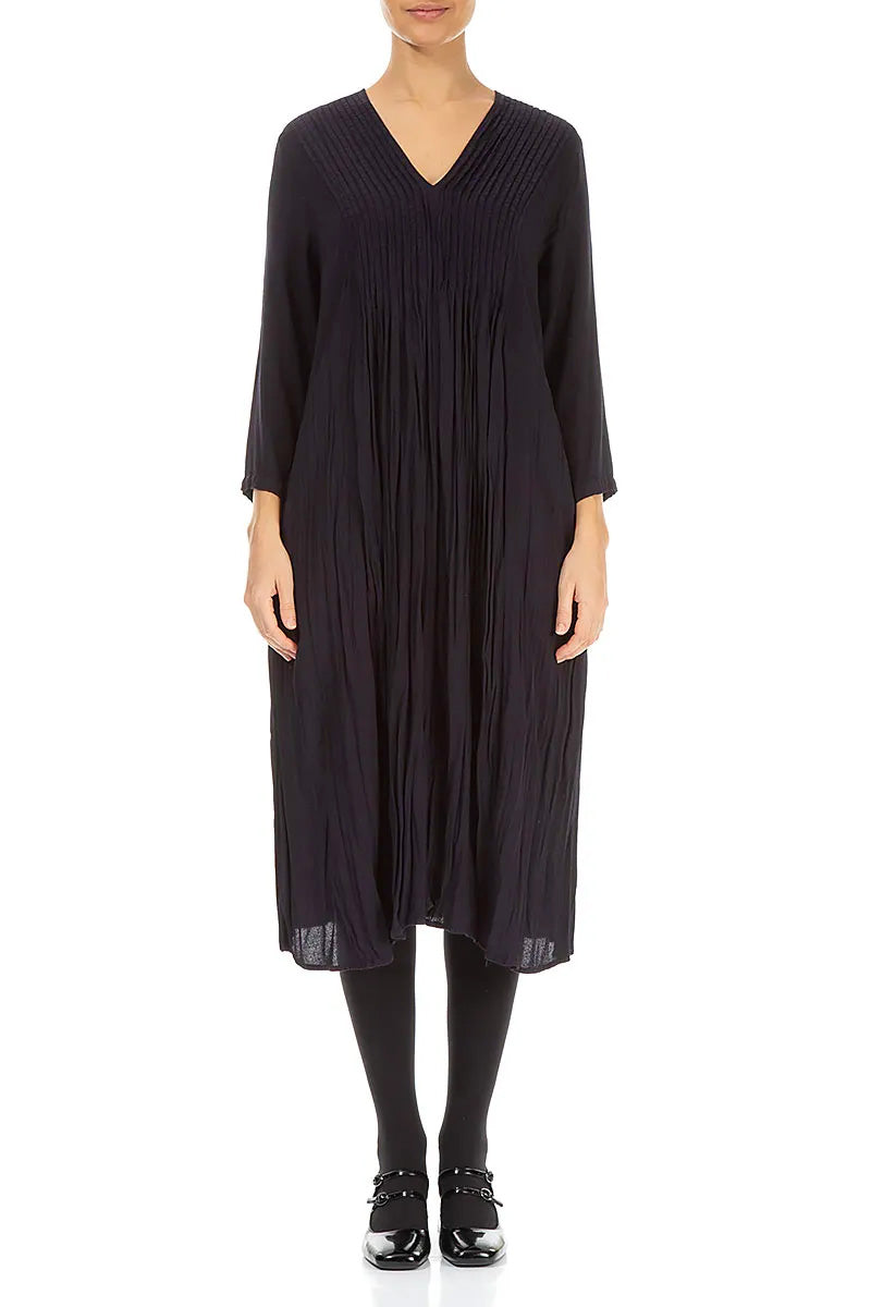 Romantic Graphite Blue Crumpled Viscose Dress 1