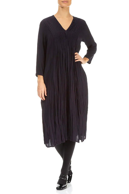 Romantic Graphite Blue Crumpled Viscose Dress 4