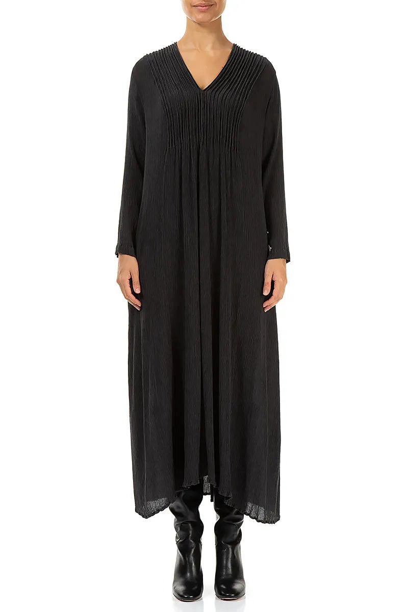 Robe romantique en soie viscose bleu graphite