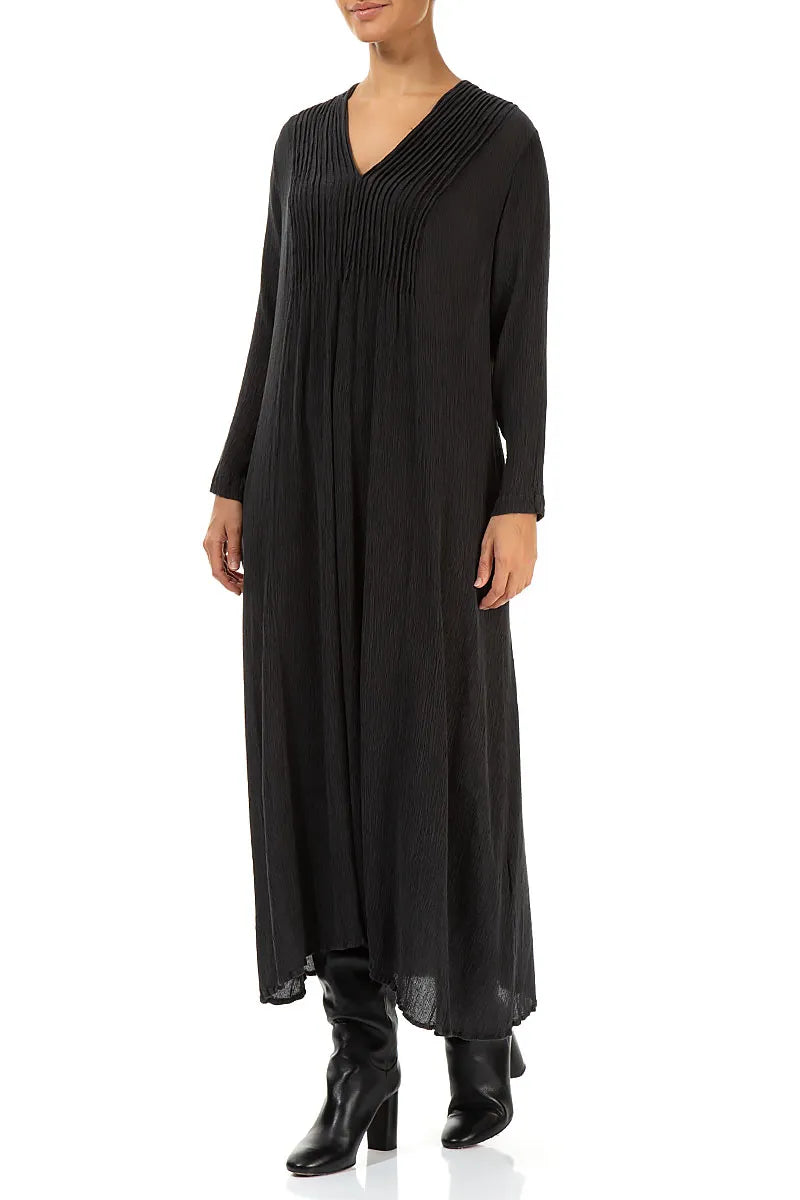 Robe romantique en soie viscose bleu graphite