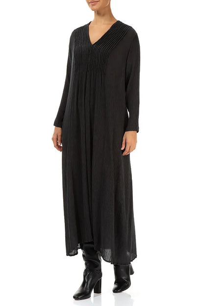 Robe romantique en soie viscose bleu graphite