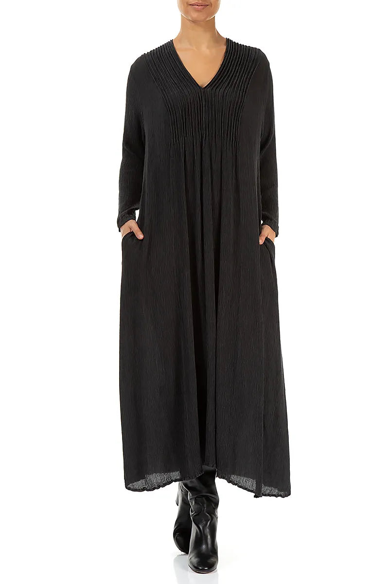 Robe romantique en soie viscose bleu graphite