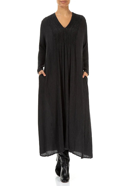 Robe romantique en soie viscose bleu graphite