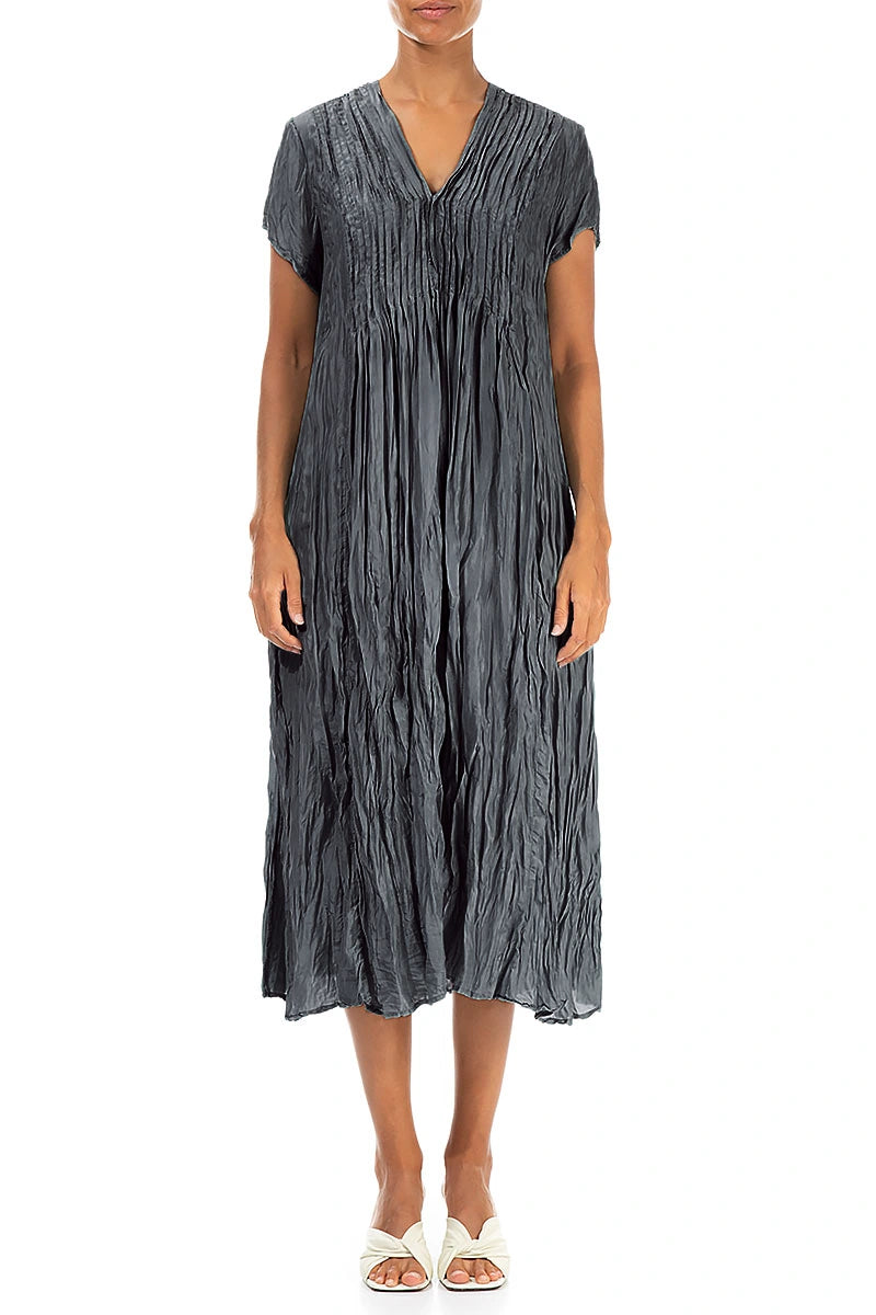 Romantic Graphite Crumpled Pure Silk Dress