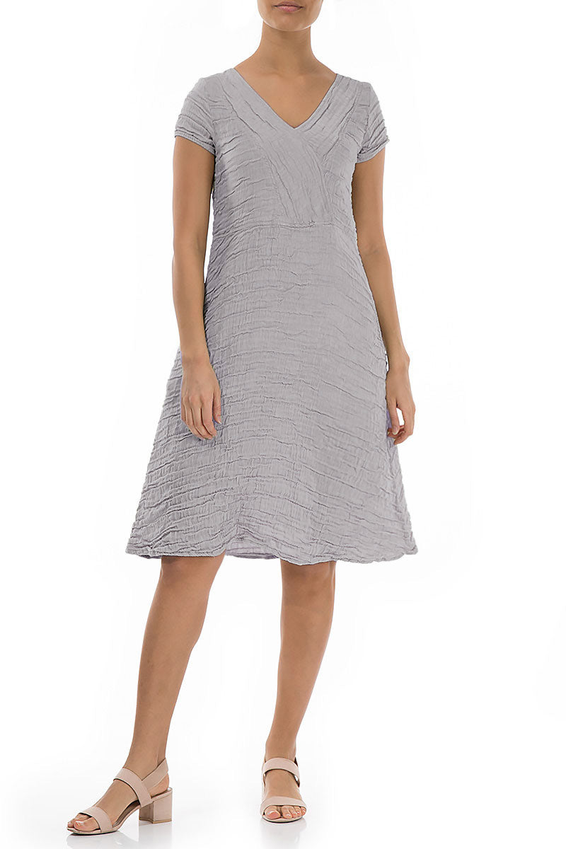 Romantic Lilac Grey Crinkled Silk Dress 4