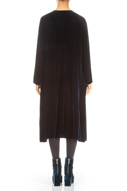 Romantic Long Sleeve V-Neck Royal Blue Silk Velvet Dress 2