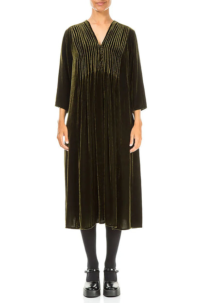 Romantic Mid Sleeve V-Neck Forest Mist Silk Velvet Dress 1