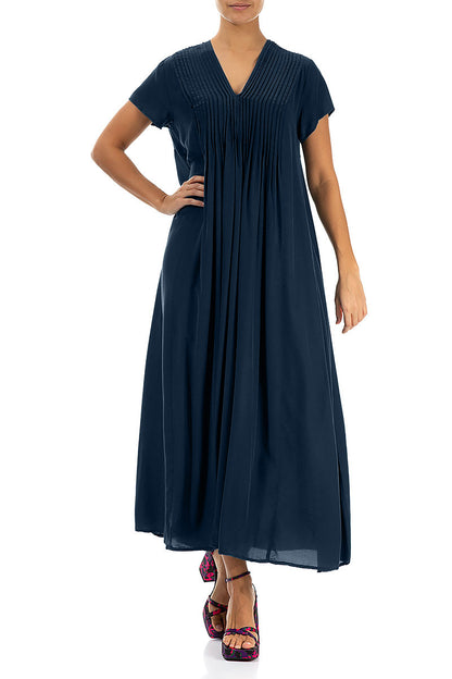 Romantic Navy Silk Bamboo Dress 4