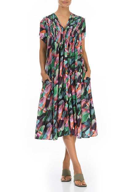 Romantic Paint Charm Silk Bamboo Midi Dress 5