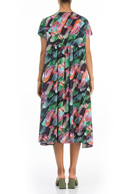 Romantic Paint Charm Silk Bamboo Midi Dress 2