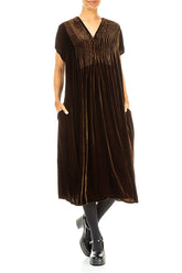 Romantic V-Neck Aged Copper Silk Velvet Dress 4