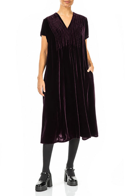 Romantic V-Neck Deep Plum Silk Velvet Dress 4
