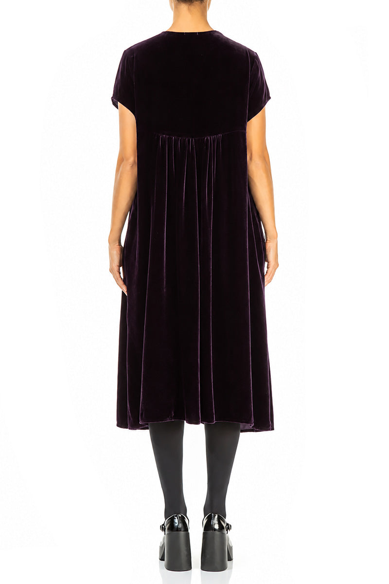 Romantic V-Neck Deep Plum Silk Velvet Dress 2