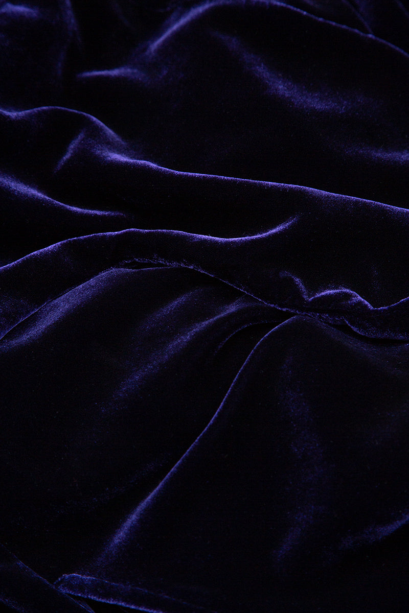 Romantic V-Neck Royal Purple Silk Velvet Dress 5