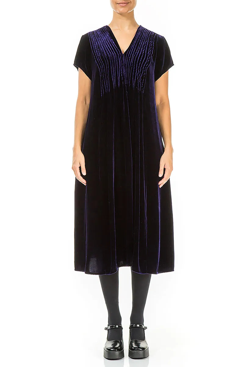 Romantic V-Neck Royal Purple Silk Velvet Dress 1