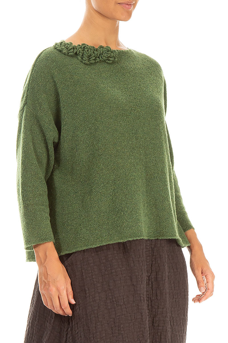 Rosette Dark Sage Wool Sweater 3