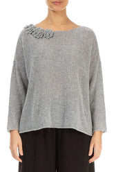 Rosette Light Grey Wool Sweater 1