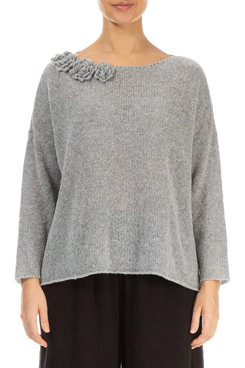 Rosette Light Grey Wool Sweater 1