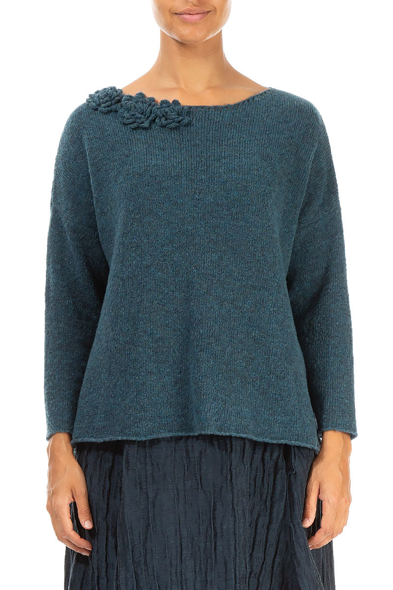 Rosette Teal Wool Sweater 1