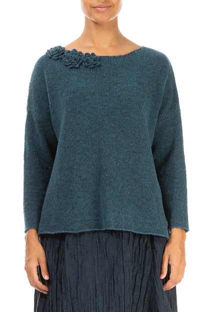 Rosette Teal Wool Sweater 1