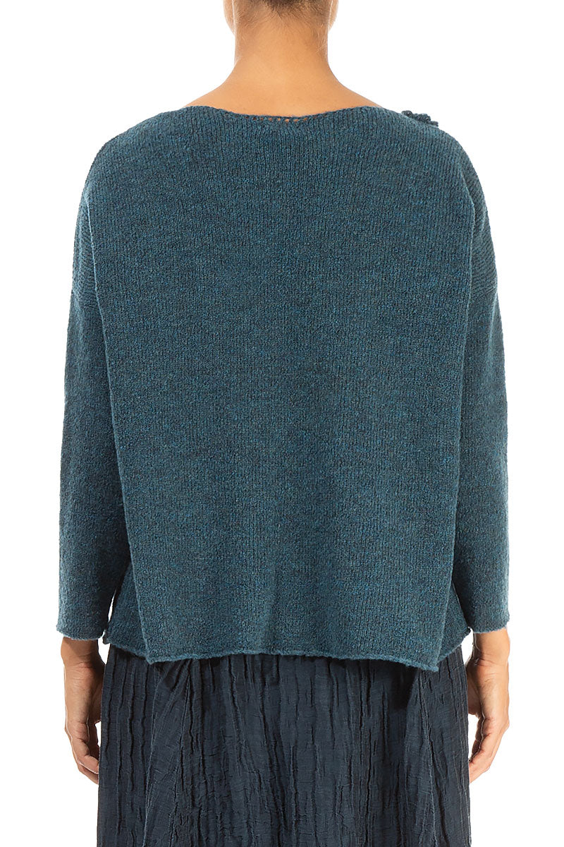 Rosette Teal Wool Sweater 2