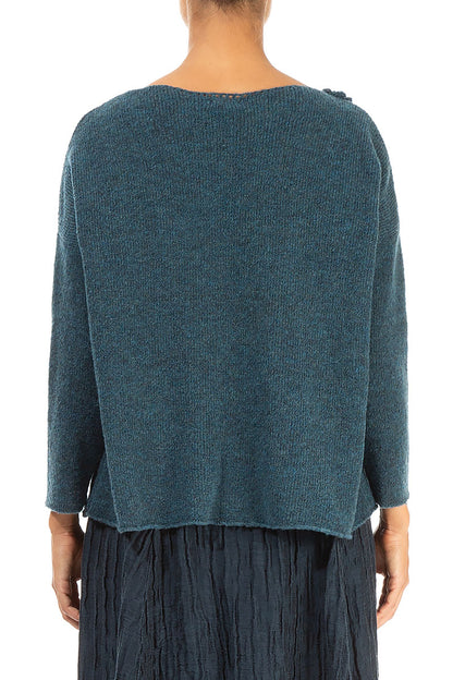 Rosette Teal Wool Sweater 2