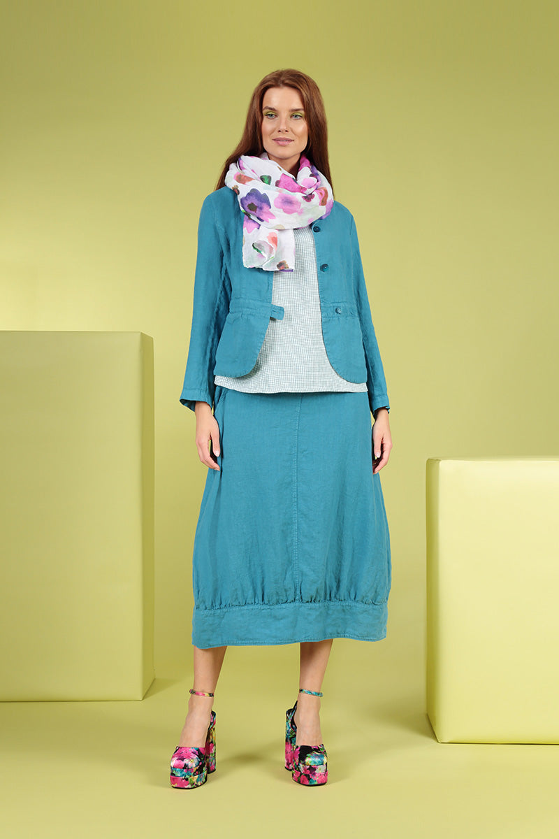 Round Neck Blue Check Linen Top 7