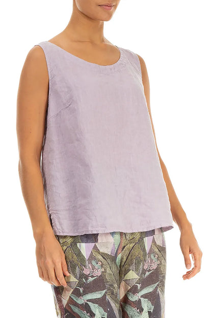 Rounded Back Sleeveless Lilac Linen Top 3