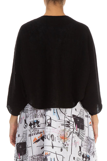 Rounded Black Linen Cardigan 2