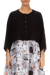 Rounded Black Linen Cardigan 1