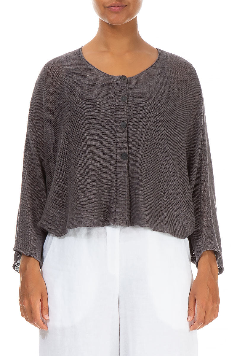 Rounded Brown Linen Cardigan 1