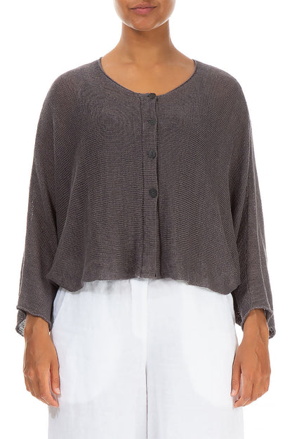 Rounded Brown Linen Cardigan 1