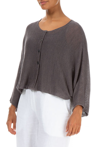 Rounded Brown Linen Cardigan 3