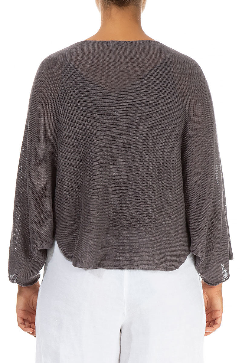 Rounded Brown Linen Cardigan 2