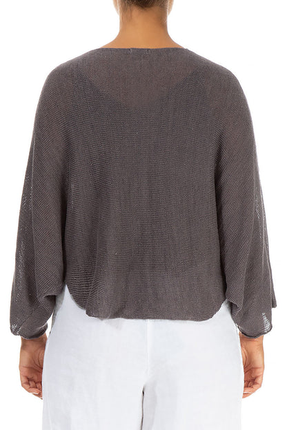 Rounded Brown Linen Cardigan 2